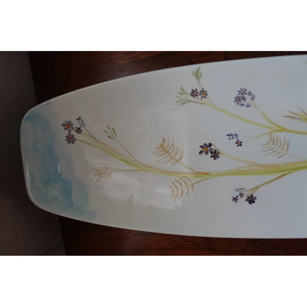 Signed Dick Busse Porcelain Tray | Vintage Floral Oblong Serving‎ Tray